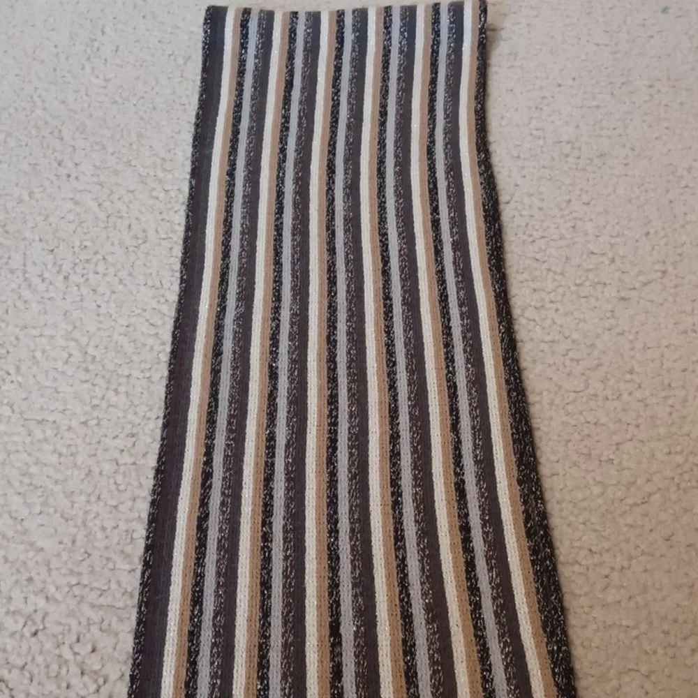 Cejon Earthtone Striped Scarf With Fringe And Sparkle